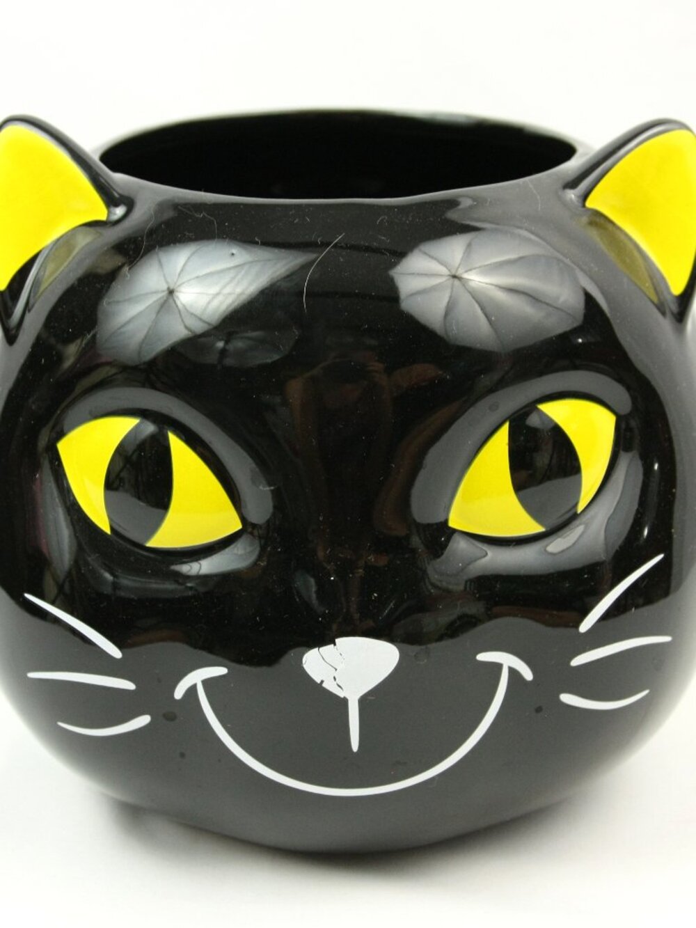Yankee Candle Halloween Black Cat Face Head Ceramic Jar Candle Holder Planter